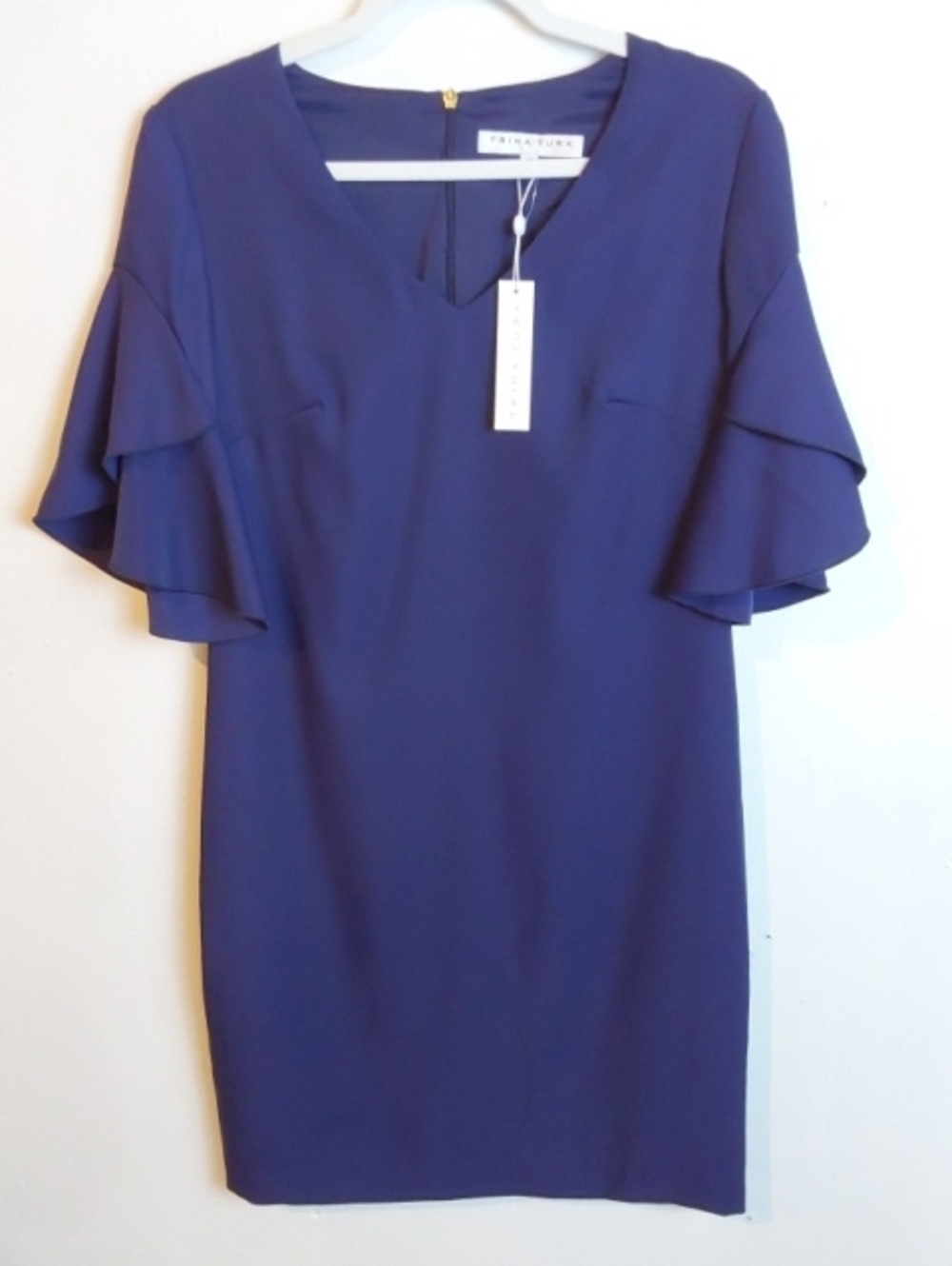 Trina Turk| Navy V-Neck Ruffle Sleeve Mini Evening Career Dress Sz.2